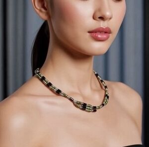 Magnetic Hematite Wrap Necklace Bracelet Green Crystal Beads New In Box